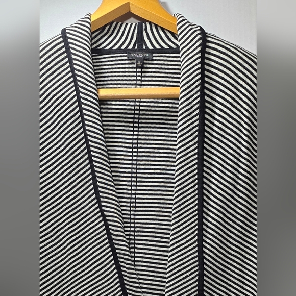 Talbots Large Petite Black and White Striped Women's Open Front Cardigan - Picture 5 of 5